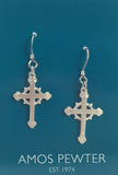 Drop Earrings: Acadian Cross Hand Crafted Pewter