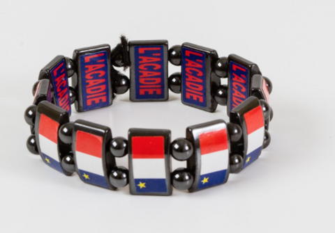 Bracelet: Hematite Stones w/Acadian Flag