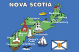 Postcard: 5x7 Blue Nova Scotia Map with detailed photos