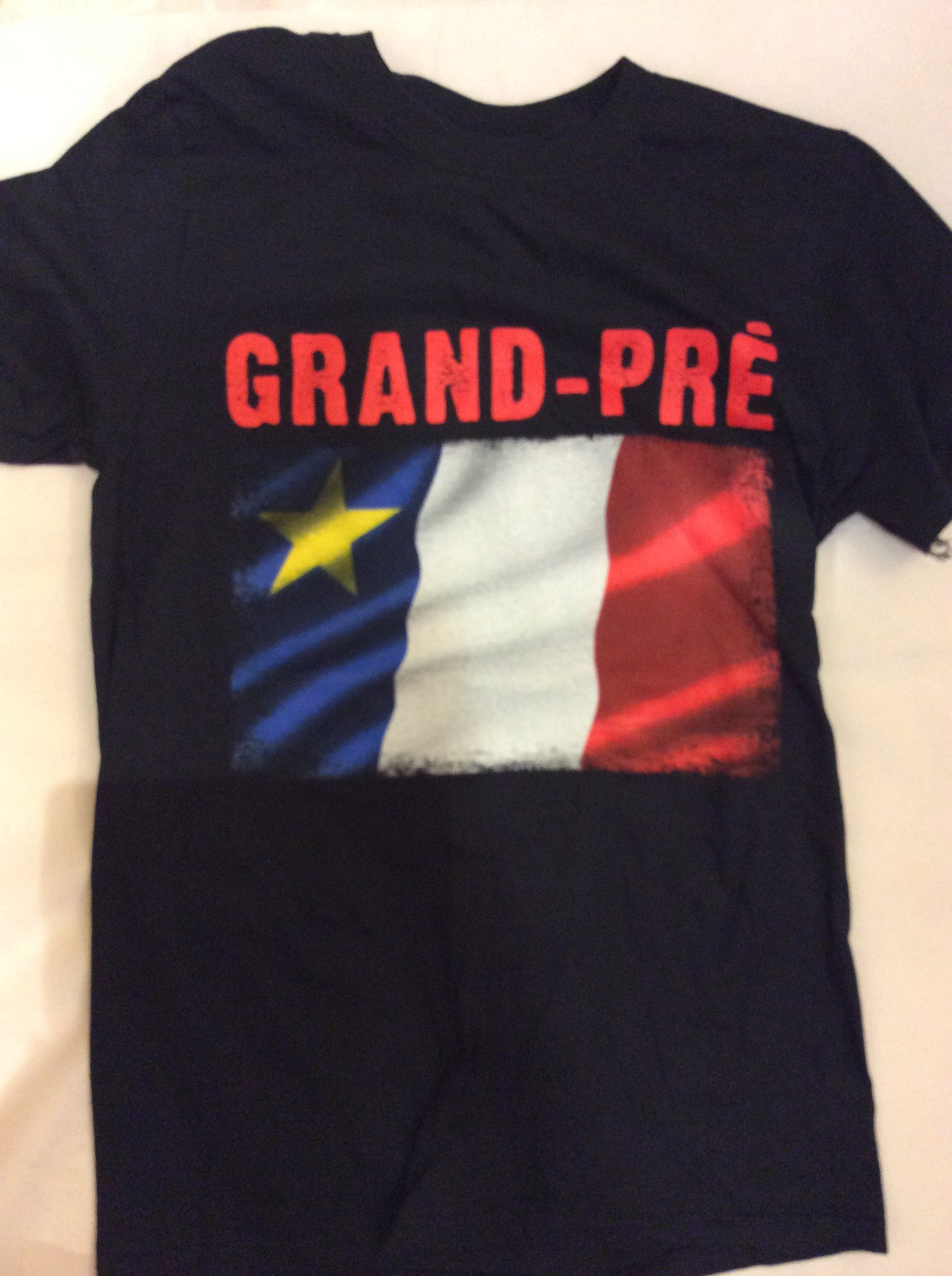 T-Shirt : Acadian Flag Rocks avec écriture Grand-Pré
