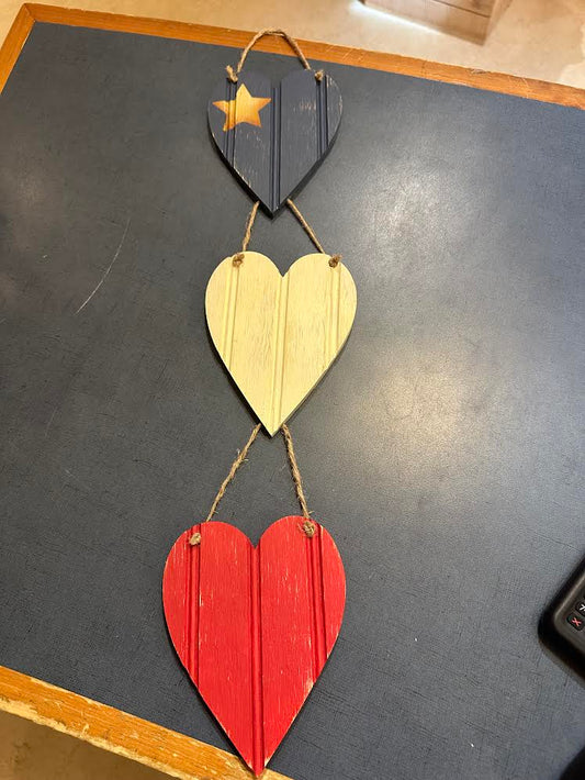 3 Vertical Wooden Hearts