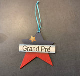 Wooden Decoration: Acadian Star Ornament with Grand-Pré printed on it