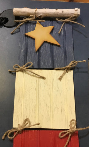 Wooden Decoration: Hanging Vertical Acadian Flag