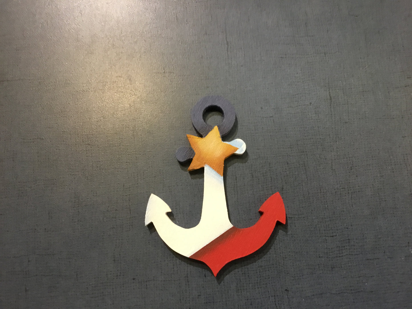 Décoration en bois : Magnet ancre acadienne