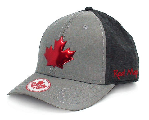 Hat: Fitted Grey Stretch w/Red Leaf