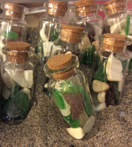 Vials: mini bottles filled with sea glass