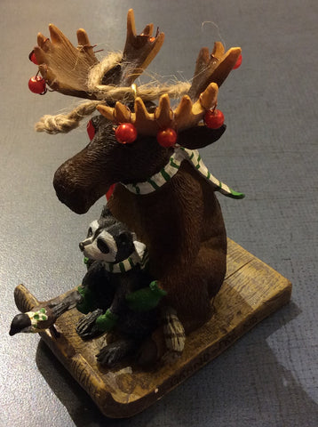 Ornament: Moose on Toboggan in Resin