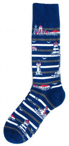 Cotton Socks: Lighthouses Thin Stripe