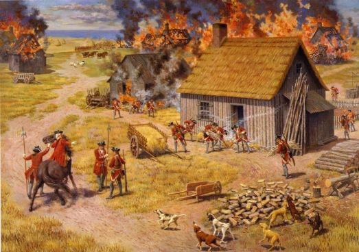 Carte postale : Les colonies de Claude Picard sont incendiées, 1755