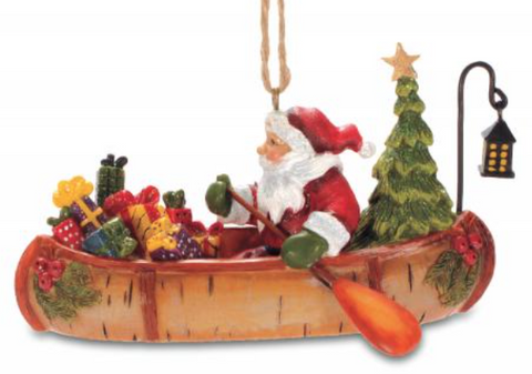 Ornament: Santa in Birch Canoe Resin