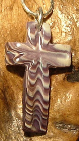 Pendant Wampum P069 Christian Cross: Hand carved by Acadian Artist Marci Poirier