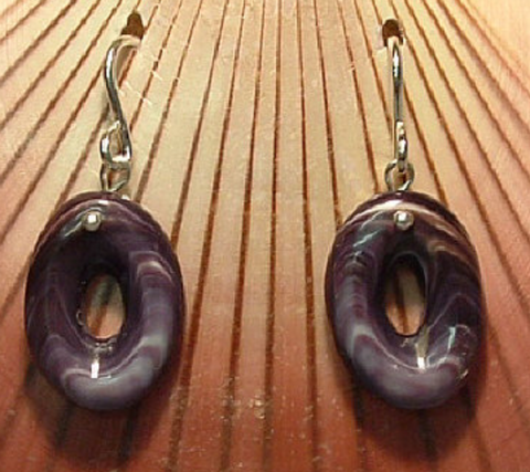 Earrings Wampum E05 Perforated Oval: Hand carved by Acadian Artist Marci Poirier