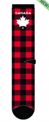 Cotton Socks: Red Plaid Maple Leaf Canada