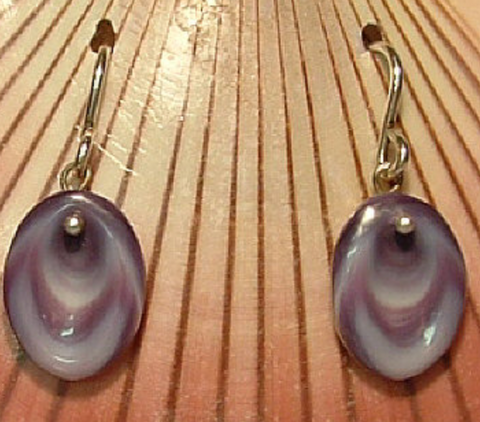 Earrings Wampum E16 Indented Oval: Hand carved by Acadian Artist Marci Poirier