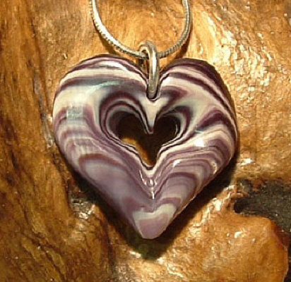 Pendant Wampum P012 Heart in Heart: Hand carved by Acadian Artist Marci Poirier