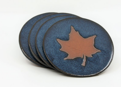 Pottery: Coaster Set Round 4.25 " in Maple Leaf Collection