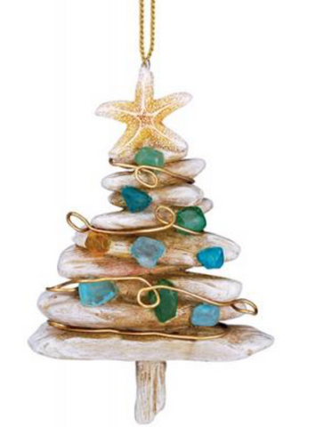 Ornament: Driftwood Tree Resine with Sea Glass