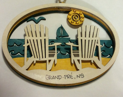 Ornament: Beach Scene Adirondack Chairs Laser Cut Wood