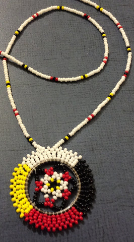 Dreamcatcher Necklace: Mi'Kmaq colours Full Beaded Handcrafted by Patty Smith Mi'Kmaq Elder